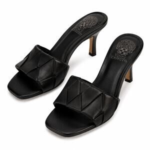 Vince Camuto Brelanie Black Leather Woven Square Toe Heeled Mules Womens 9M NWOT
